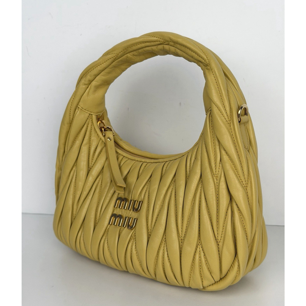Miu Miu Wander Matelasse Nappa Leather Hobo Bag Small in Yellow